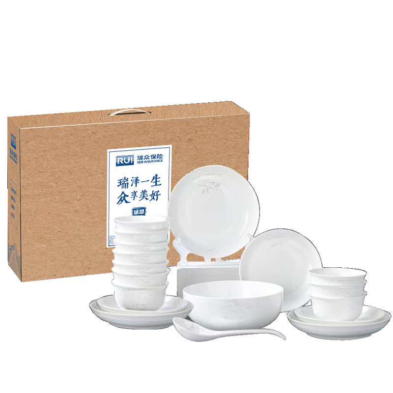 皖亭 万事周全人生碗美 白玫瑰18头餐具套装