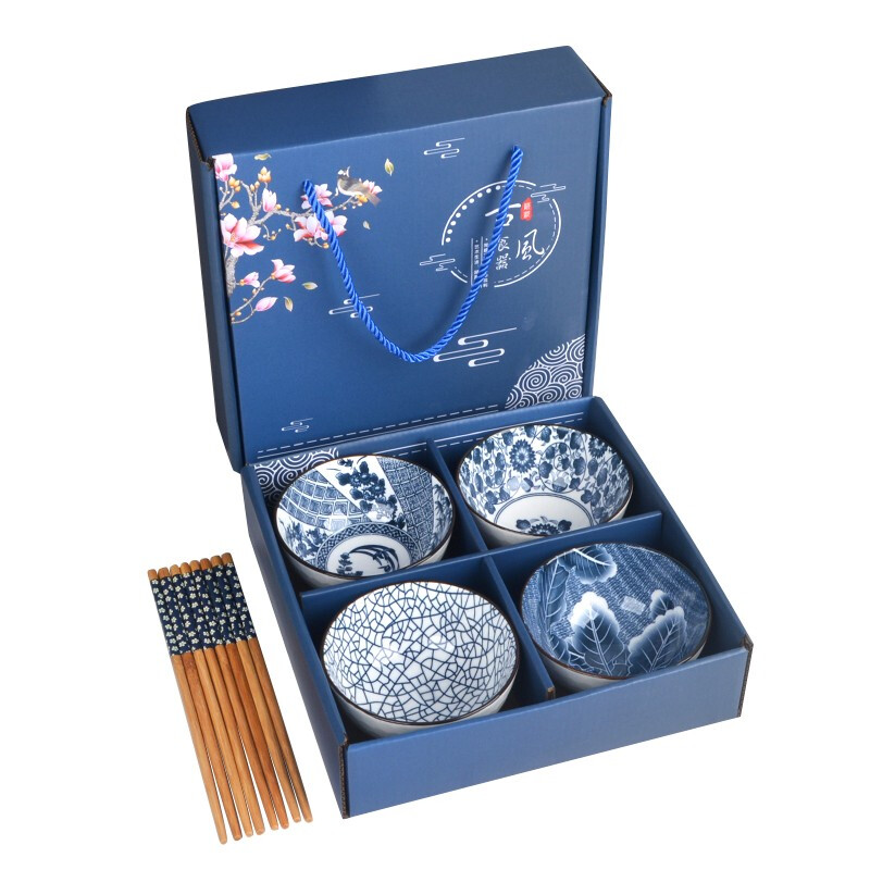 乐唯诗 NERVISHI 112*58mm 古风青花餐具四碗四筷套装 计价单位:套