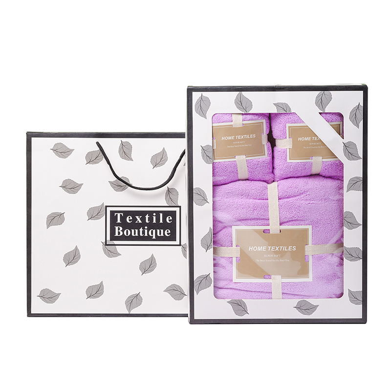 竹印象 浴巾70*140cm 毛巾30*70cm 珊瑚绒毛巾套装 紫色 计价单位:套