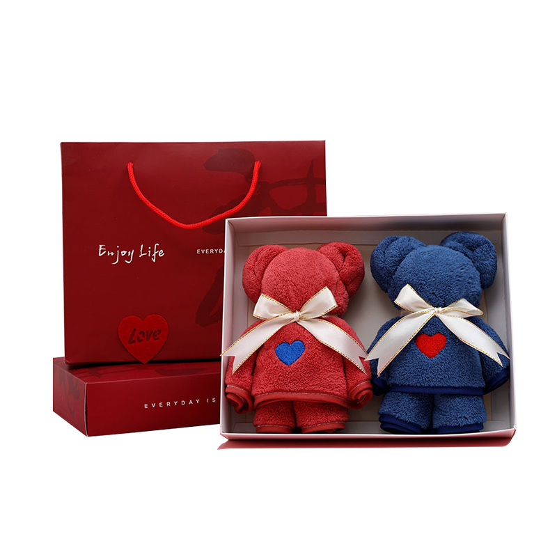 竹印象 35*75cm 小熊毛巾礼盒套装 0.35kg 蓝色 红色 计价单位:套