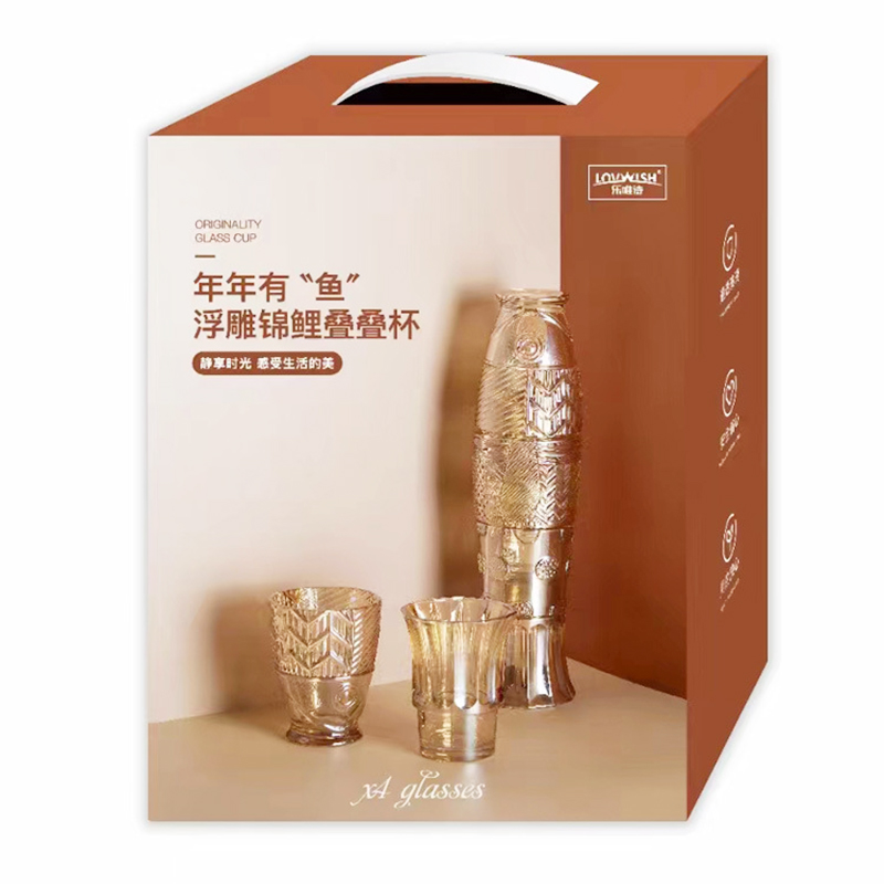 乐唯诗 NERVISHI fh-0511 年年有鱼浮雕锦鲤叠叠杯四件套 计价单位:套