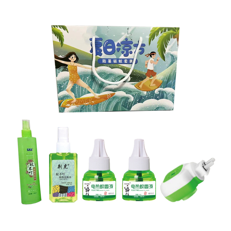 荆虎 20*28*6cm 夏日凉方防暑驱蚊套装 蚊不叮80ml 花露水195ml 驱蚊液 驱蚊加热器 计价单位:套