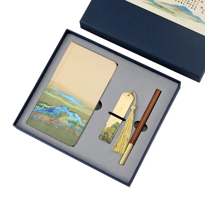 胜宴 T3-03-4 江山丝绸笔记本套装 含 小号江山书签 红木笔 计价单位:套