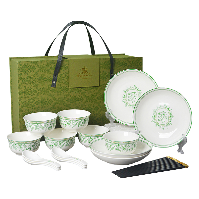 瑾明礼 49.5*15*30cm 6碗6勺6筷4盘碗具 幸福绵长陶瓷餐具22件套 计价单位:套