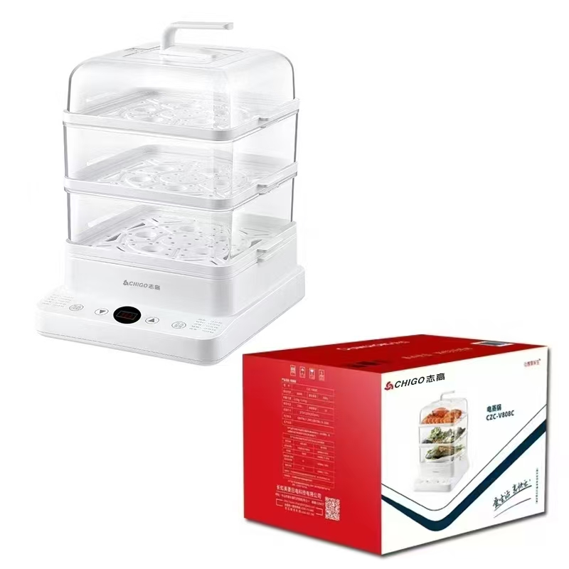 志高 DZG-01 电蒸锅24L 大容量家用三层多功能电蒸笼一体可视透明蒸锅