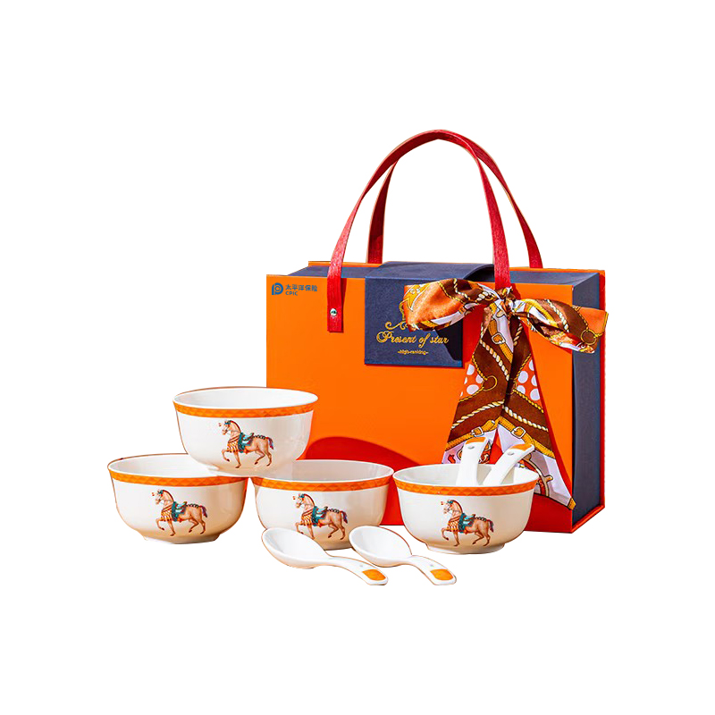 瑾明礼 JML-006 太保橙心为您马到成功餐具4碗4勺套装 计价单位:套