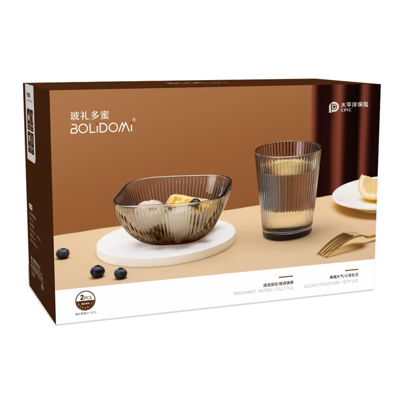 【太保形象品】玻礼多蜜 霞光餐具玻璃碗杯二件套