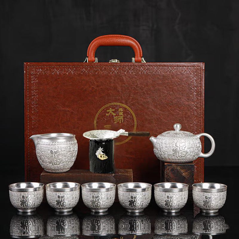 瑾明礼百福陶瓷茶具套装 10头（1壶6杯1茶海1茶漏1底座）