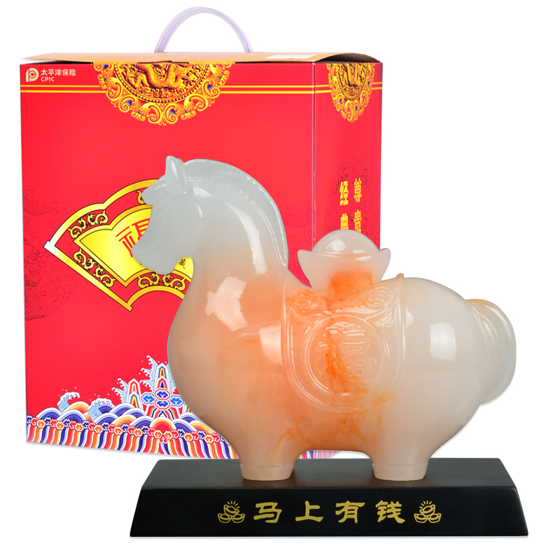 【太保形象品】太平洋红花冰玉马摆件