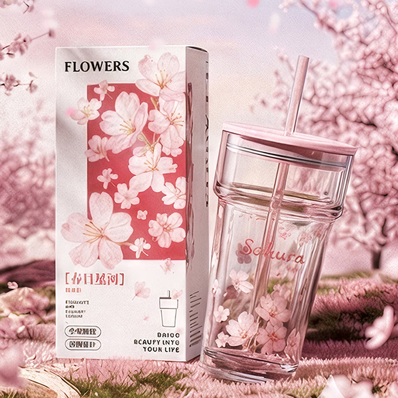 乐唯诗 春日星河吸管杯 高颜值粉色带盖随手吸管杯